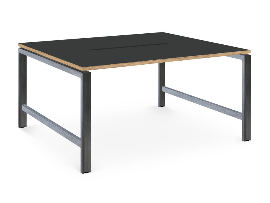 Albion Studio Frame Bench System - Raw Metal Frame BENCH DESKS Workstories 2 Person 1200mm x 1600mm Anthracite/Ply Edge