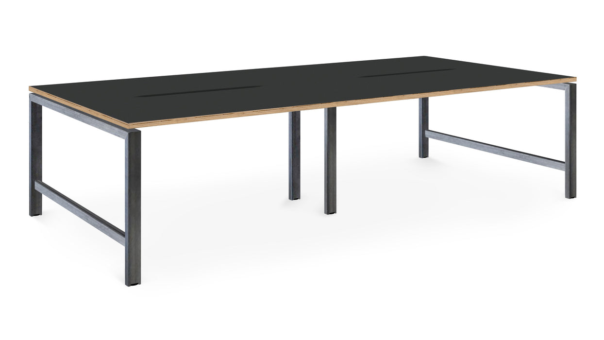 Albion Studio Frame Bench System - Raw Metal Frame BENCH DESKS Workstories 4 Person 3200mm x 1600mm Anthracite/Ply Edge