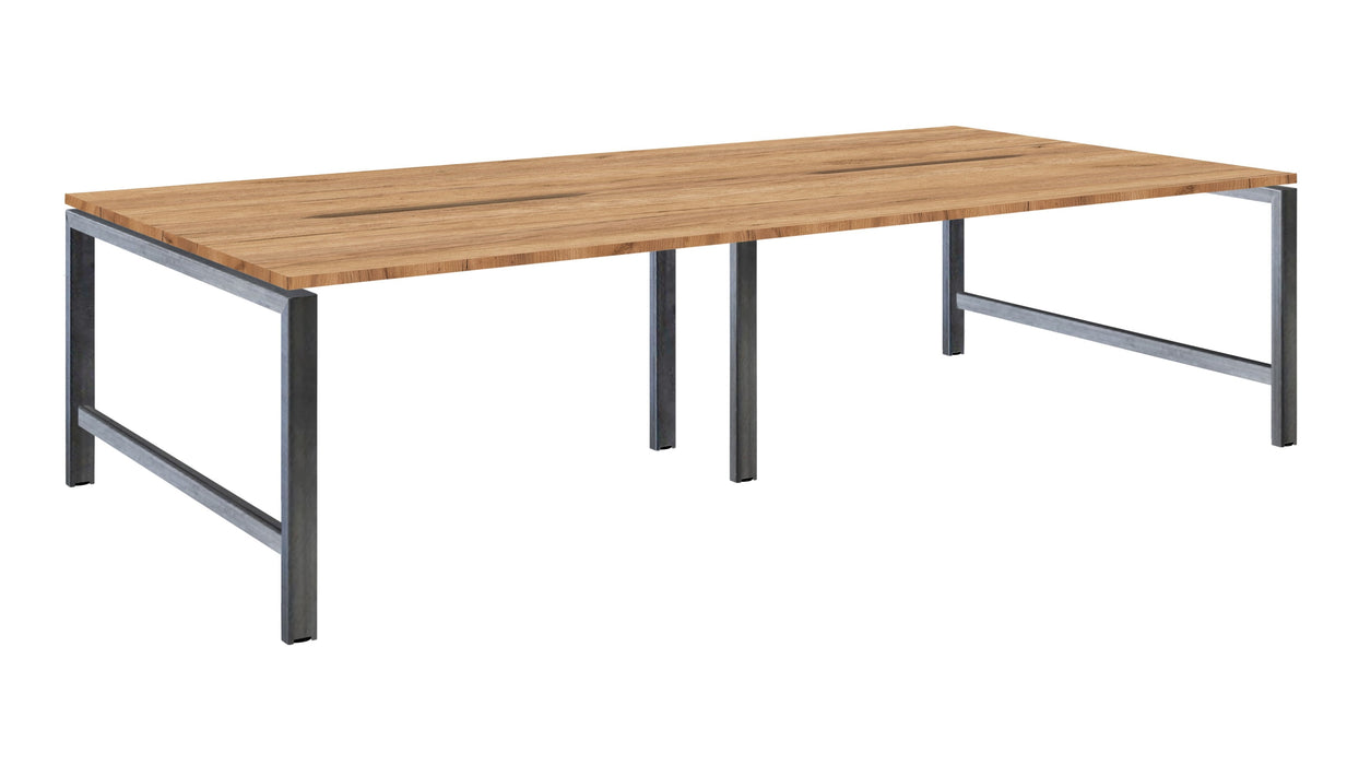 Albion Studio Frame Bench System - Raw Metal Frame BENCH DESKS Workstories 4 Person 3200mm x 1600mm Gold Craft Oak