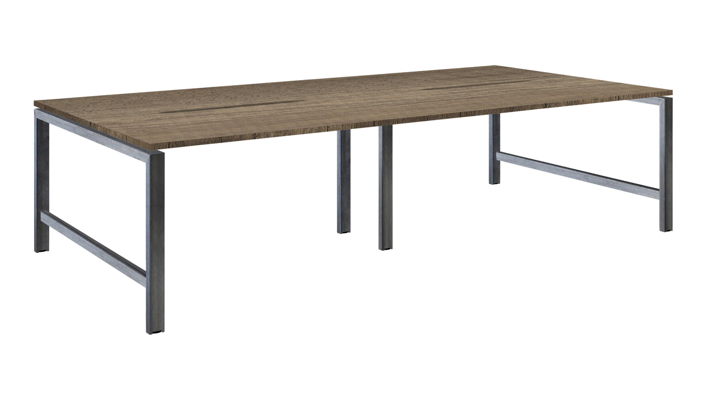 Albion Studio Frame Bench System - Raw Metal Frame BENCH DESKS Workstories 4 Person 3200mm x 1600mm Grey Nebraska Oak