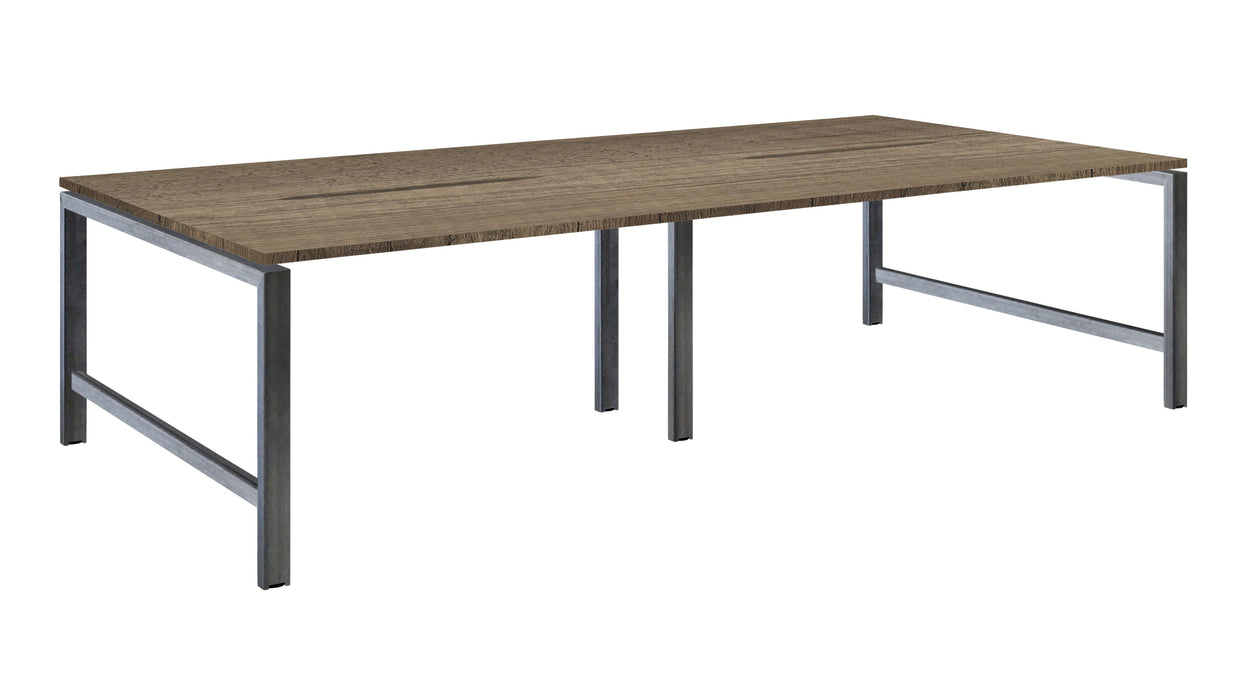 Albion Studio Frame Bench System - Raw Metal Frame BENCH DESKS Workstories 4 Person 3200mm x 1600mm Grey Nebraska Oak