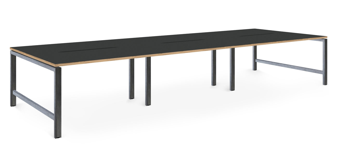 Albion Studio Frame Bench System - Raw Metal Frame BENCH DESKS Workstories 6 Person 4800mm x 1600mm Anthracite/Ply Edge