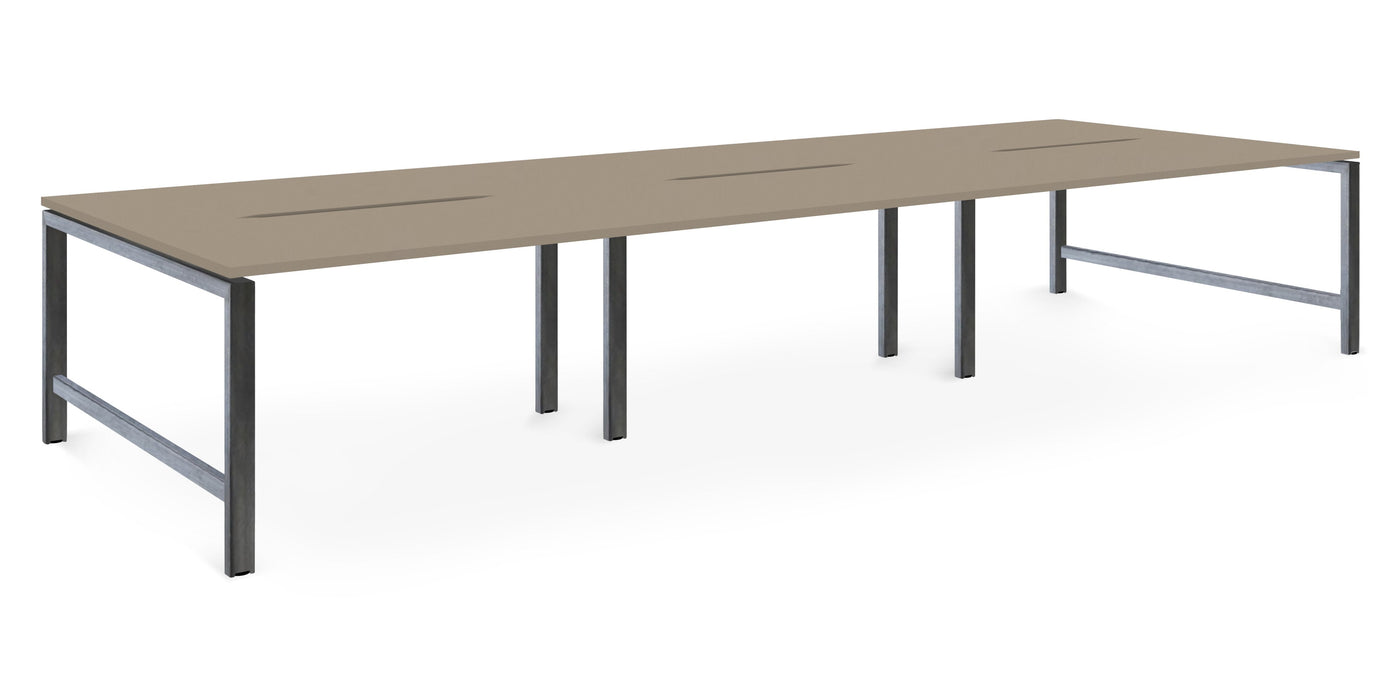 Albion Studio Frame Bench System - Raw Metal Frame BENCH DESKS Workstories 6 Person 4800mm x 1600mm Stone Grey