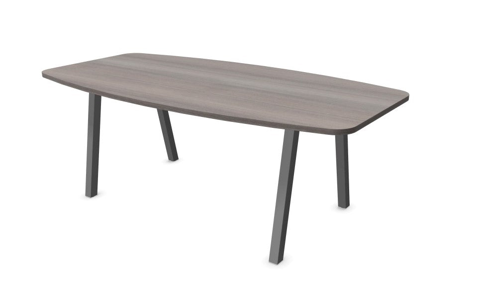 Arches Barrel Shape Meeting Table with Metal Legs Desking Buronomic Aluminium Cedar 