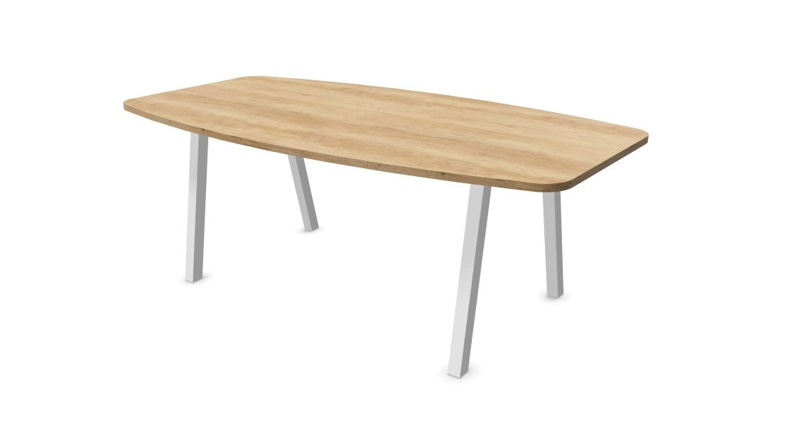 Arches Barrel Shape Meeting Table with Metal Legs Desking Buronomic White Nebraska Oak 