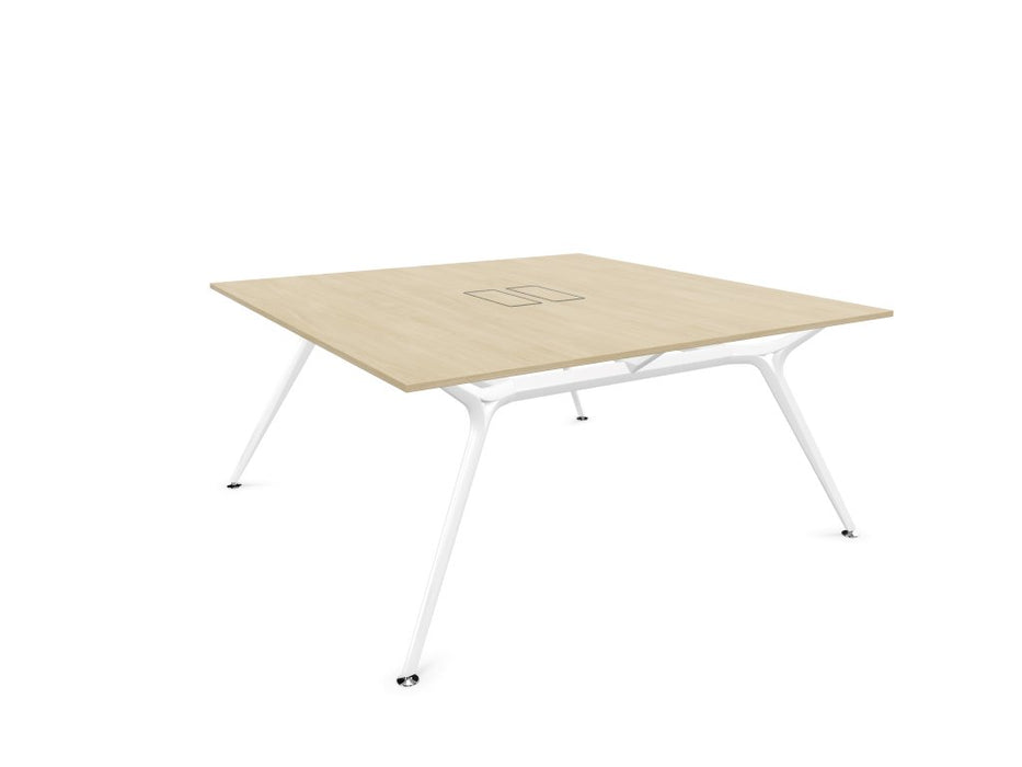 Arkitek Designer Bench Desk with White Frame Office Bench Desks Actiu Light Oak Cable Tray + Cable Access 2 Person