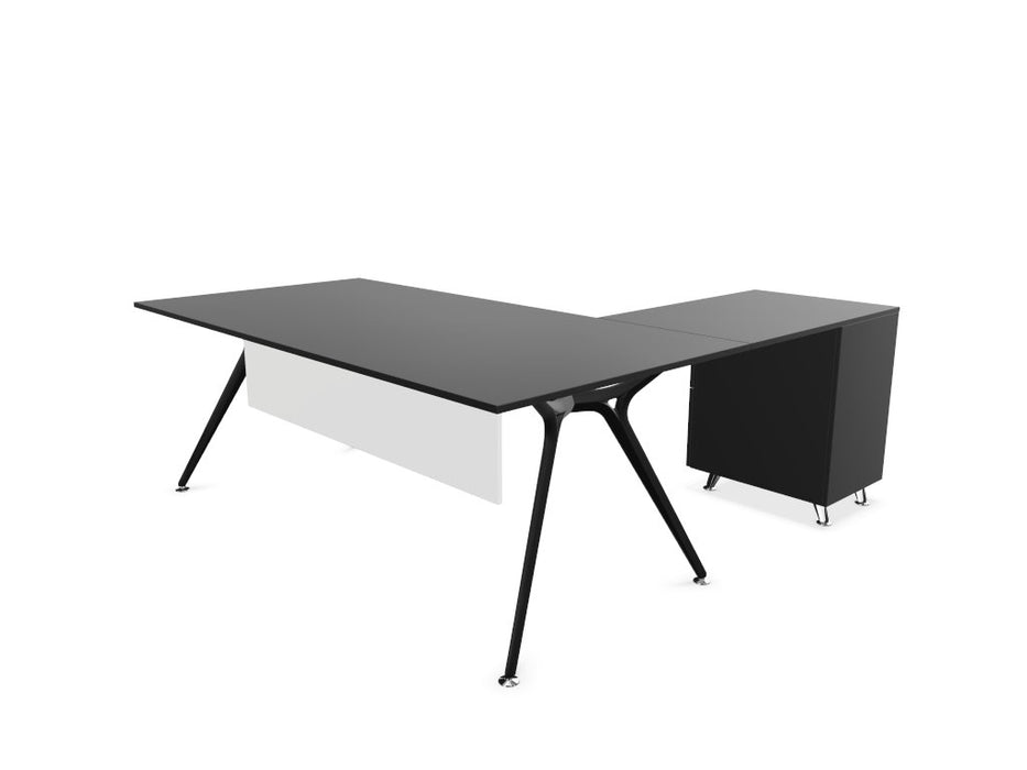 Arkitek Executive desk with supported return - Black Frame executive office desks Actiu Black Modesty Panel + Cable Tray Left return