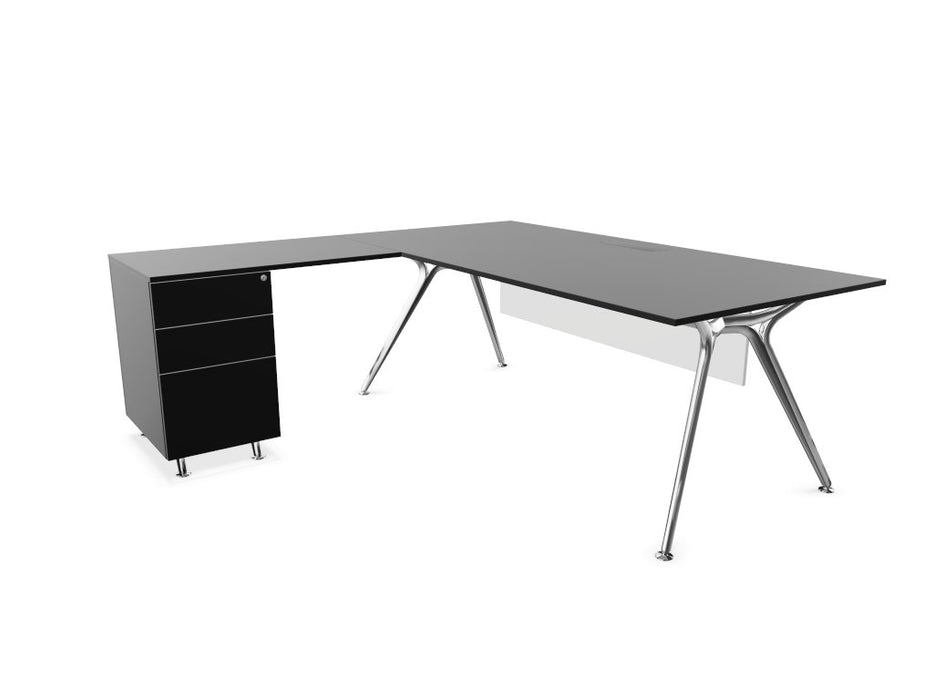 Arkitek Executive desk with supported return - Polished Frame Executive Desks Actiu Black Modesty Panel + Cable Tray Left return