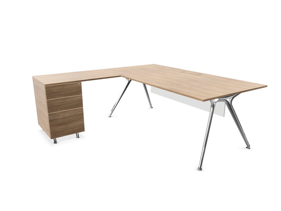 Arkitek Executive desk with supported return - Polished Frame Executive Desks Actiu Chestnut Modesty Panel + Cable Tray Left return