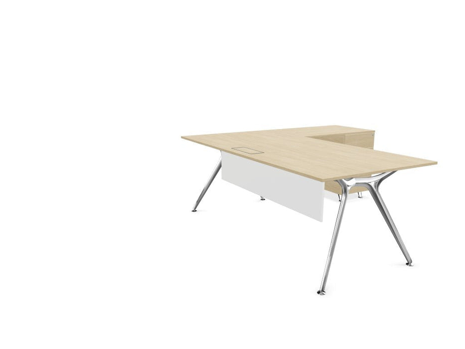 Arkitek Executive desk with supported return - Polished Frame Executive Desks Actiu Light Oak Modesty Panel + Cable Tray Right Return