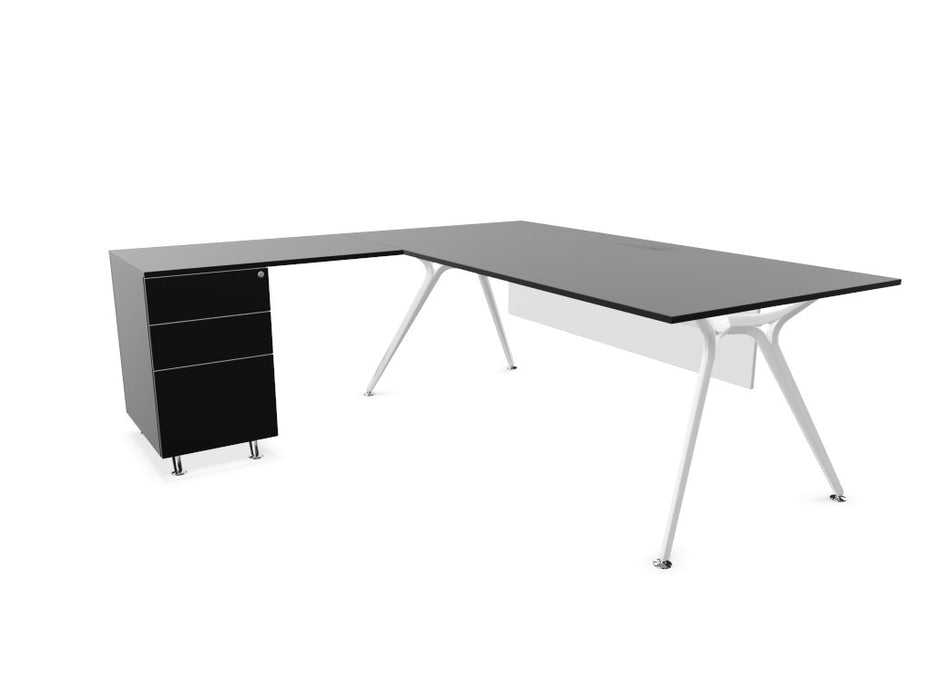 Arkitek Executive desk with supported return - White Frame Executive Desks Actiu Black Modesty Panel + Cable Tray Left return
