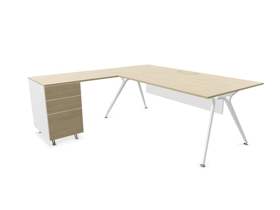 Arkitek Executive desk with supported return - White Frame Executive Desks Actiu Light Oak Modesty Panel + Cable Tray Left return