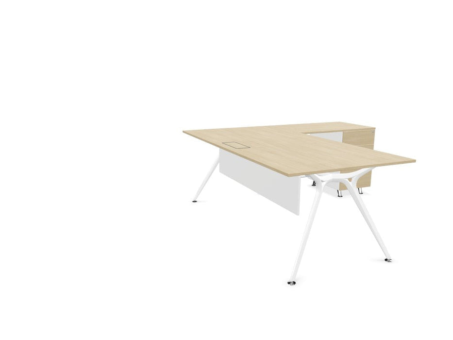 Arkitek Executive desk with supported return - White Frame Executive Desks Actiu Light Oak Modesty Panel + Cable Tray Right Return