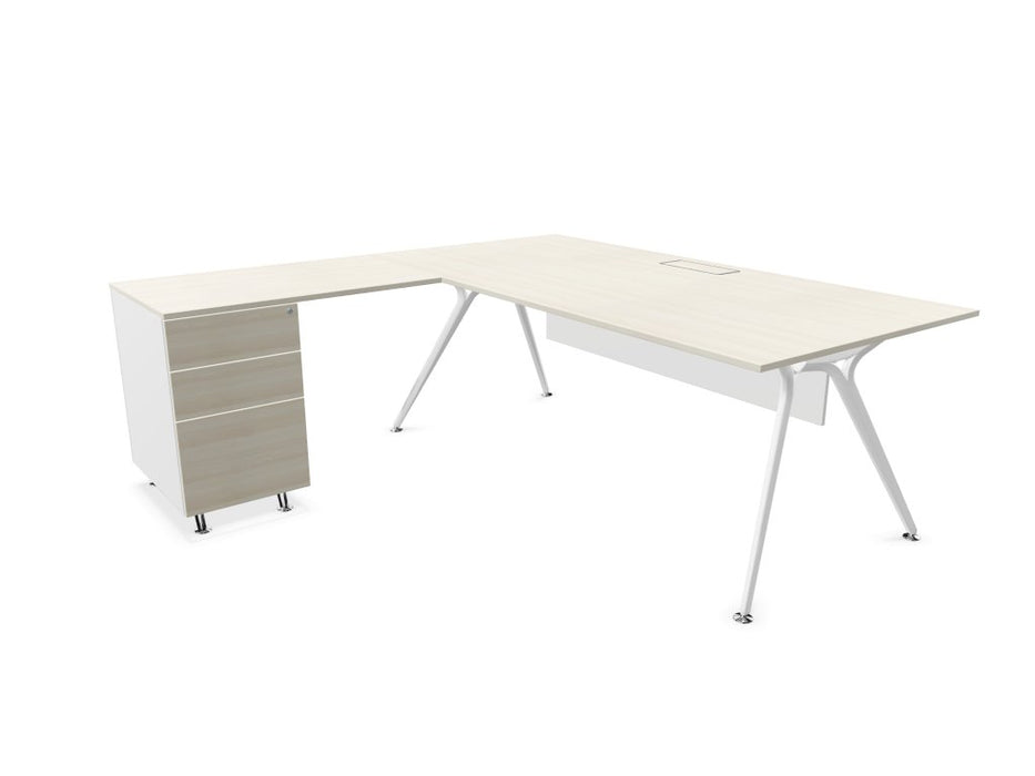 Arkitek Executive desk with supported return - White Frame Executive Desks Actiu Lime Oak Modesty Panel + Cable Tray Left return