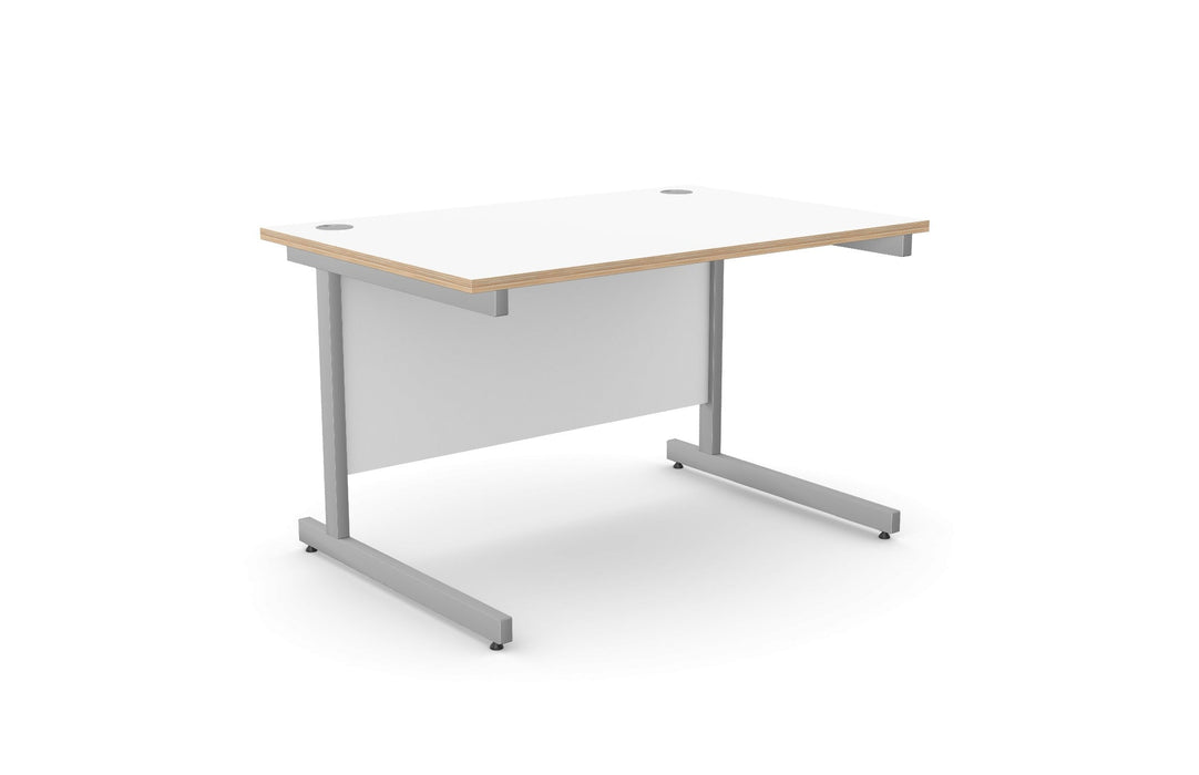Ashford Cantilever Rectangular White Office Desk - 800mm Deep Office Desk Edit Office White Ply Edge Silver 1200mm x 800mm