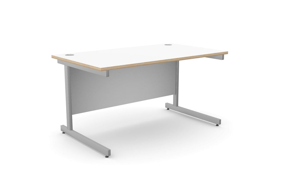 Ashford Cantilever Rectangular White Office Desk - 800mm Deep Office Desk Edit Office White Ply Edge Silver 1400mm x 800mm