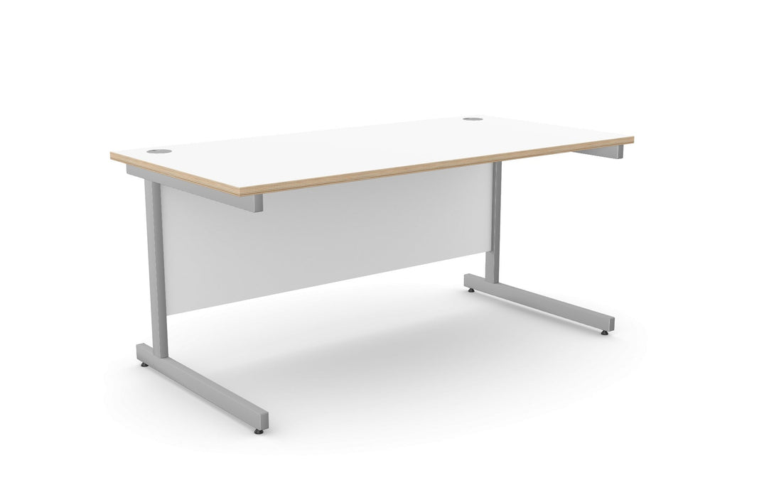Ashford Cantilever Rectangular White Office Desk - 800mm Deep Office Desk Edit Office White Ply Edge Silver 1600mm x 800mm