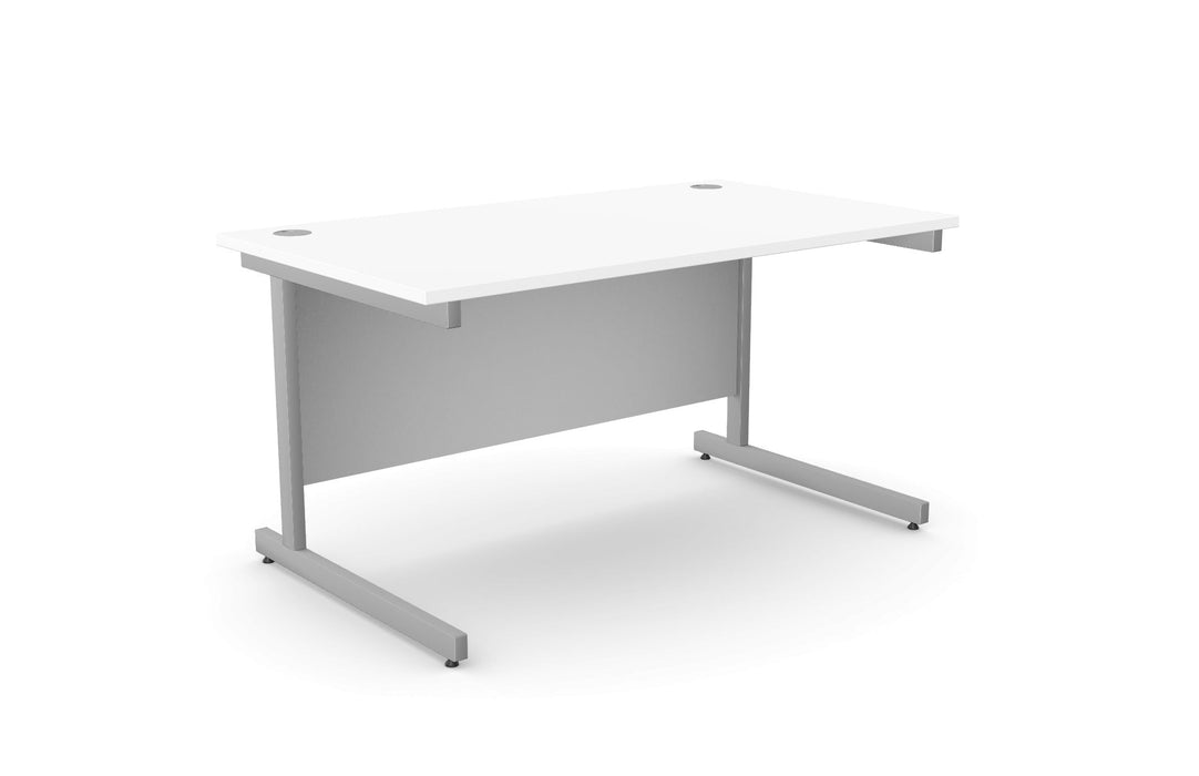 Ashford Cantilever Rectangular White Office Desk - 800mm Deep Office Desk Edit Office White Silver 1400mm x 800mm
