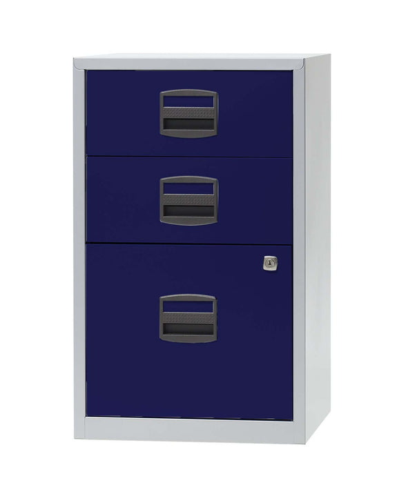 Bisley A4 Non-Mobile Home Filing Cabinet 3 Drawer Storage TC Group Grey/Blue 