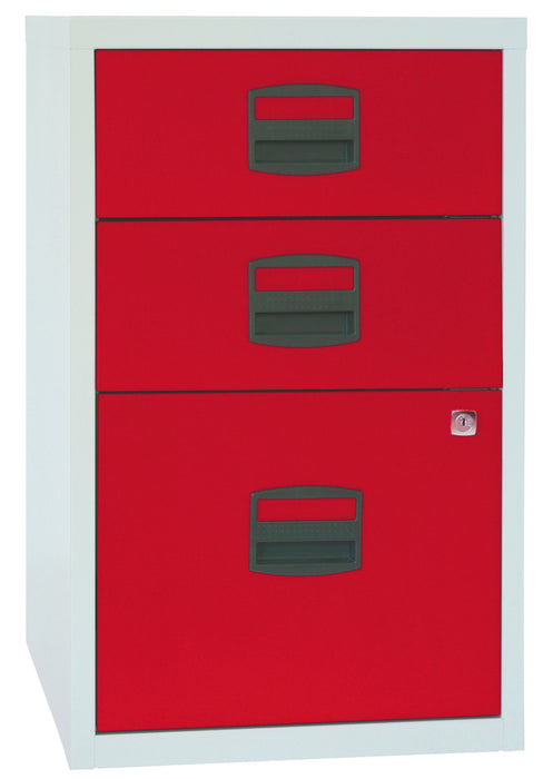 Bisley A4 Non-Mobile Home Filing Cabinet 3 Drawer Storage TC Group Grey/Red 
