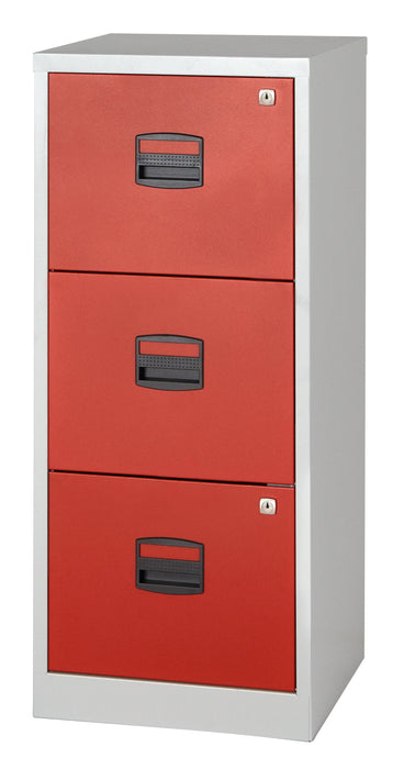 Bisley A4 Personal And Home Filing Cabinet 3 Drawer Storage TC Group Grey/Red 