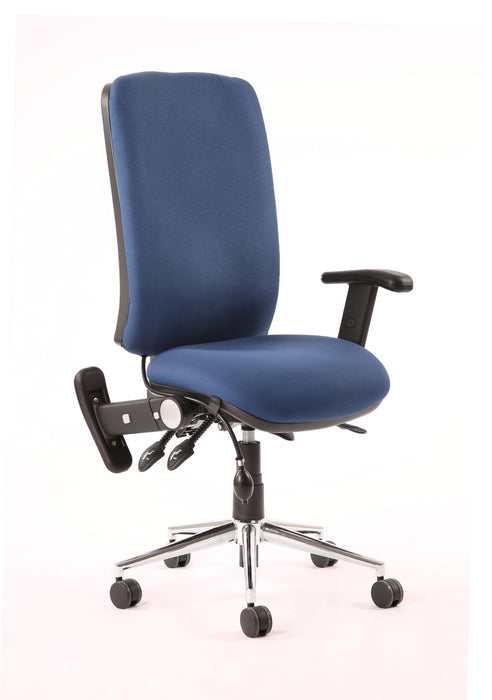 Chiro High Back Operator Chair Task and Operator Dynamic Office Solutions Blue Fabric With Height Adjustable & Folding Arms Matching Bespoke Colour