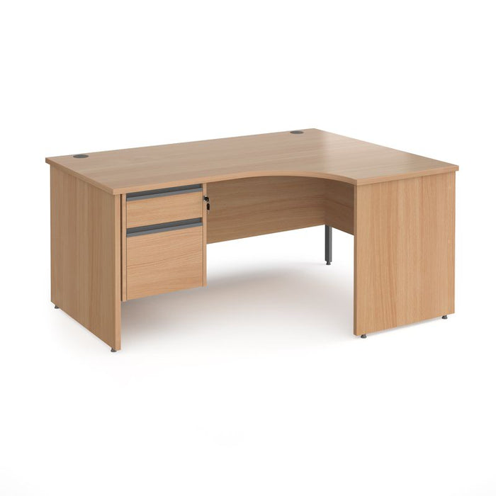 Contract 25 right hand ergonomic desk with 2 drawer graphite pedestal and panel leg 1600mm - beech Desking Dams 