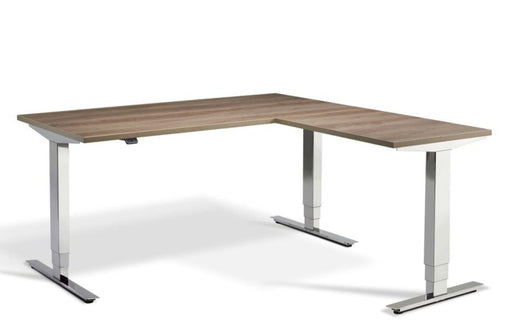 Cromo Polished Steel Height Adjustable Corner Desk Desking Lavoro 1600 x 1600 Grey Nebraska Oak 