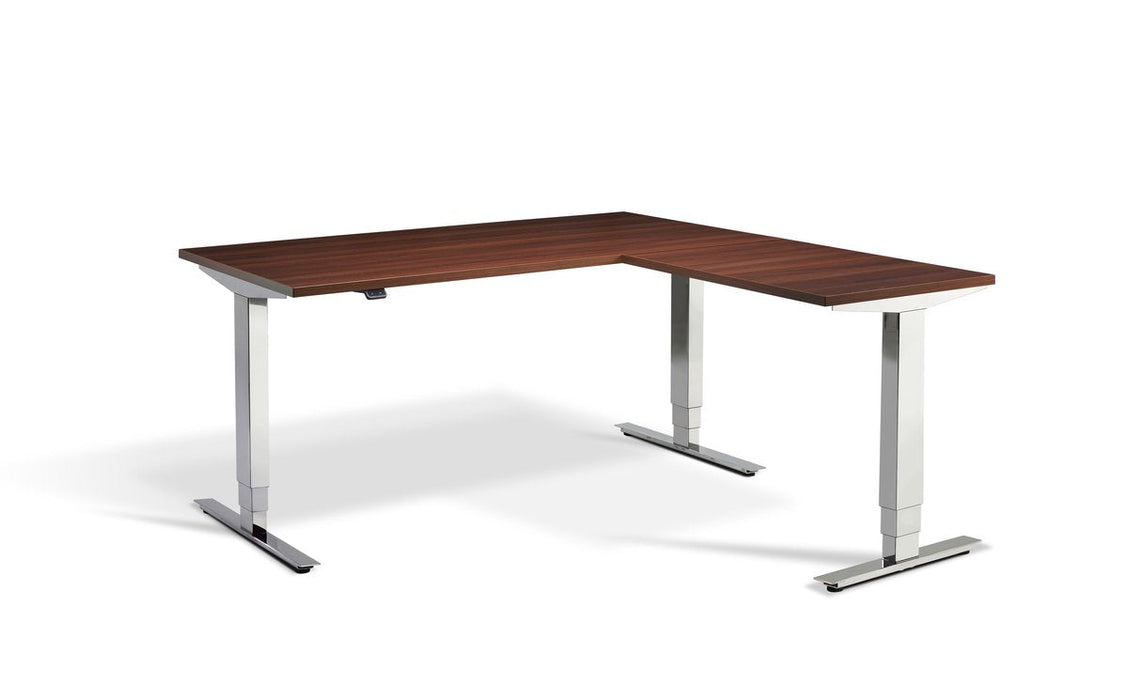 Cromo Polished Steel Height Adjustable Corner Desk Desking Lavoro 1600 x 1600 Walnut 