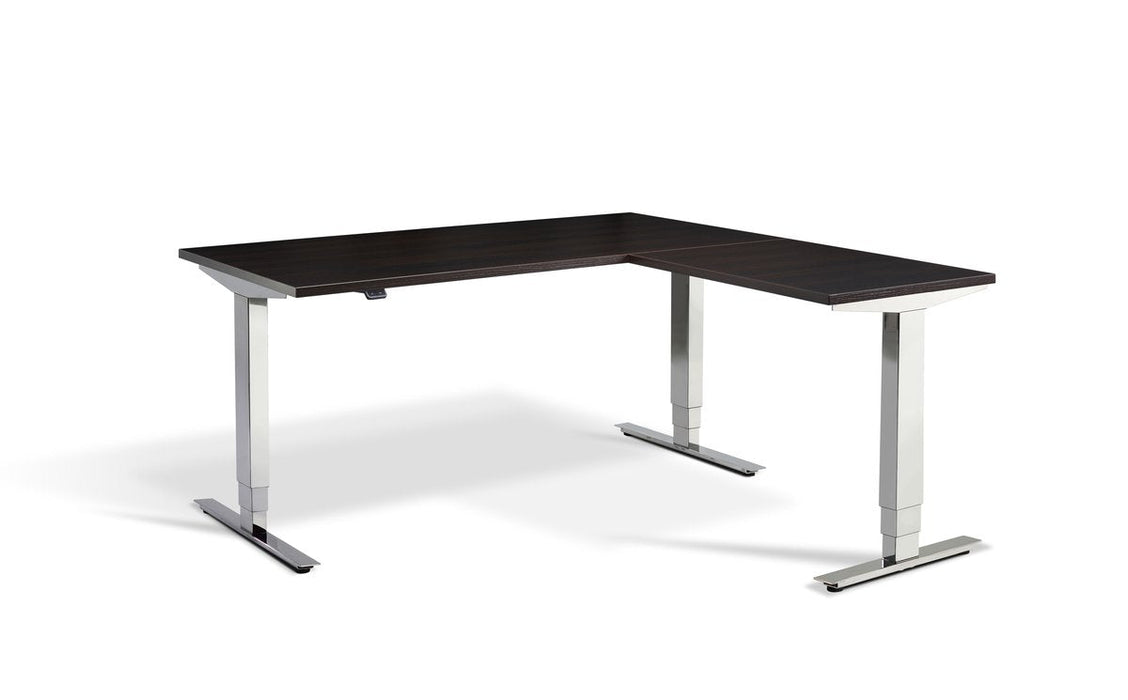 Cromo Polished Steel Height Adjustable Corner Desk Desking Lavoro 1600 x 1600 Wenge 