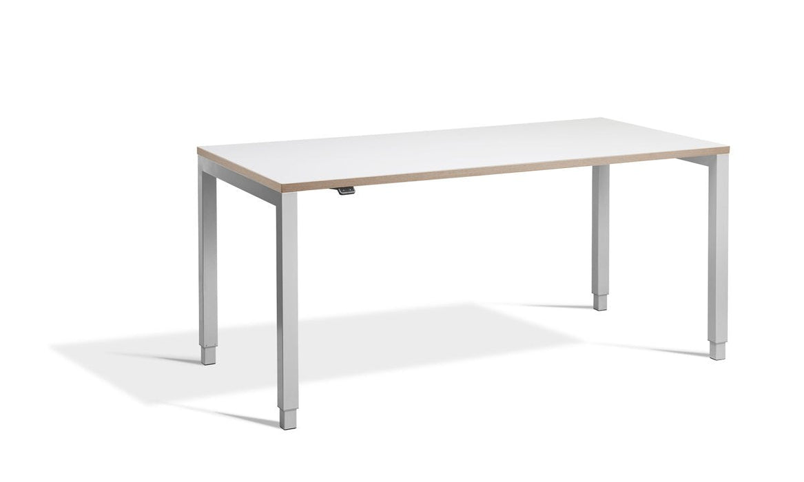 Crown Height Adjustable Workstation Desking Lavoro 1400 x 800 Silver White Ply Edge