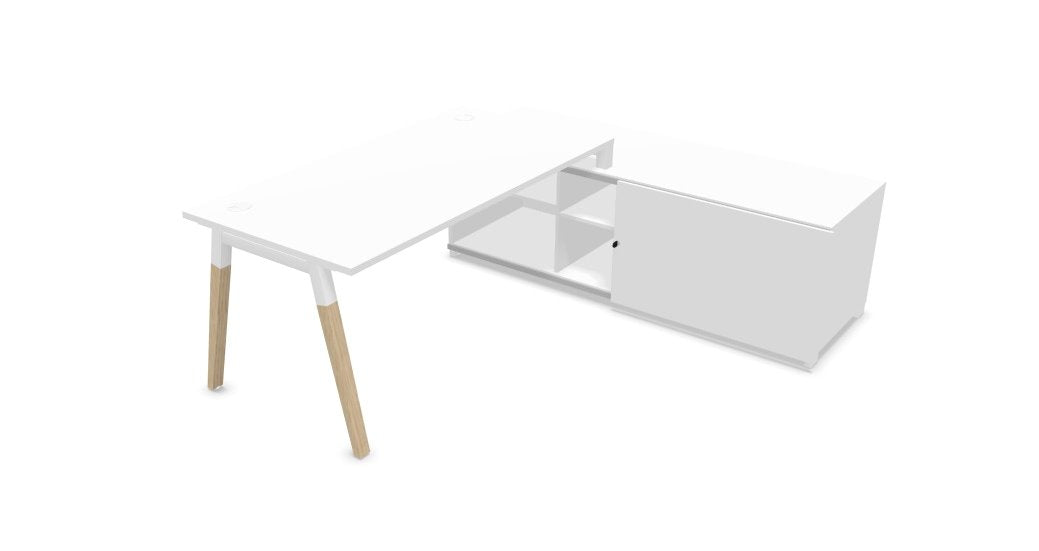 Dialogue Desk with Storage Desking Buronomic H720 D1800 L1900mm Sliding Door White/White