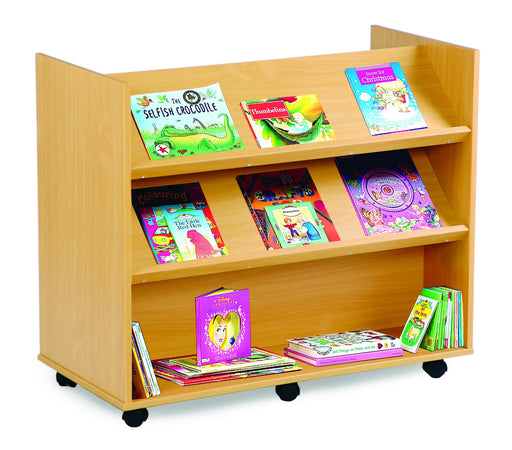 Double sided Library Unit with 2 angled shelves and 1 horizontal shelf Book Storage Monach 