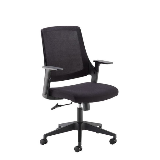 Duffy black mesh back operator chair with black fabric seat and black base Seating Dams 