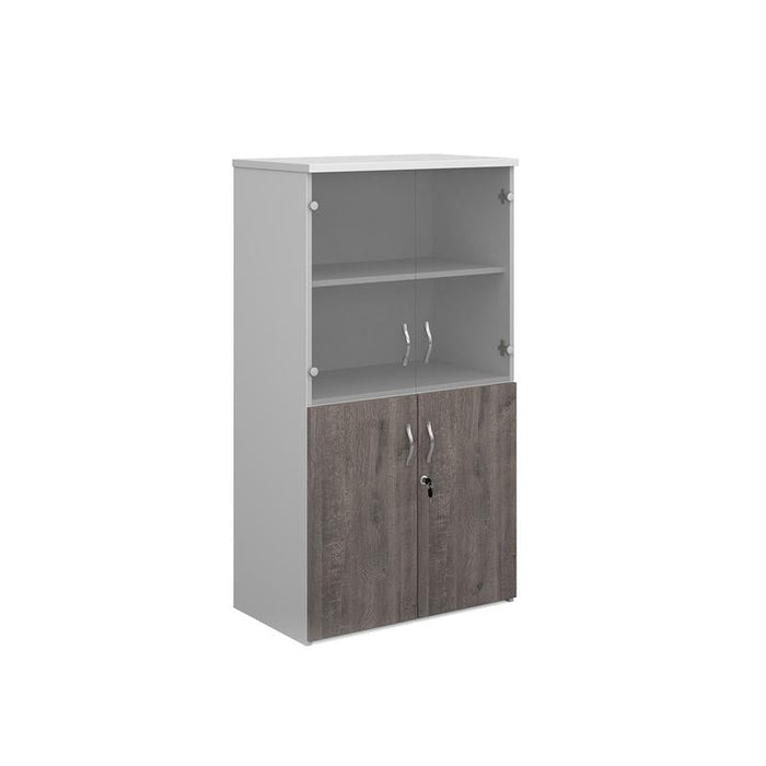 Duo combination unit with glass upper doors 1440mm high with 3 shelves Wooden Storage Dams White/Grey Oak 