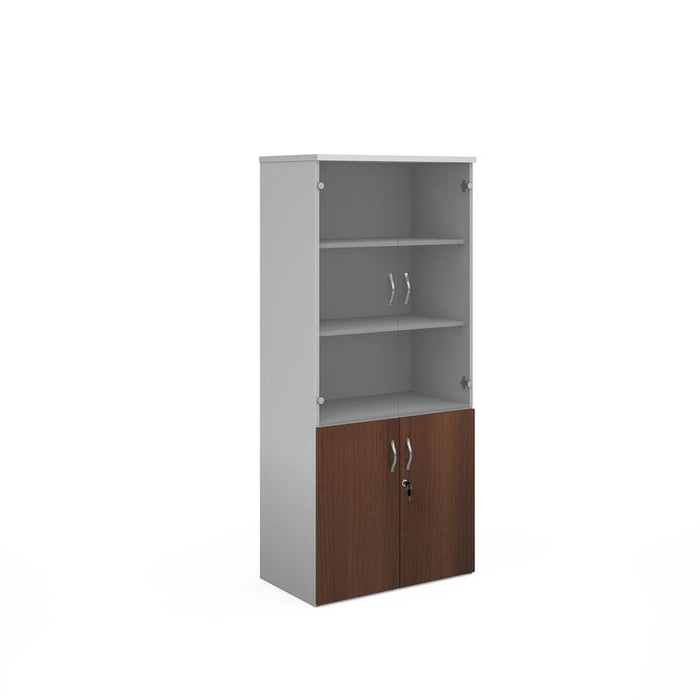 Duo combination unit with glass upper doors 1790mm high with 4 shelves Wooden Storage Dams White/Walnut 