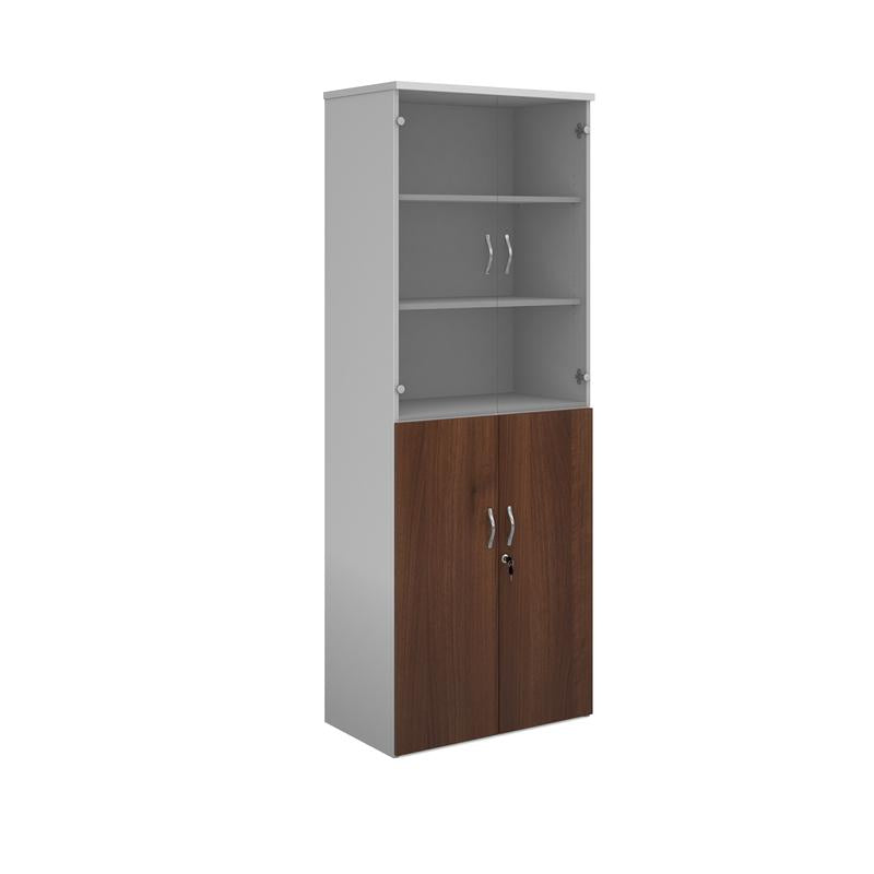 Duo combination unit with glass upper doors 2140mm high with 5 shelves Wooden Storage Dams White/Walnut 