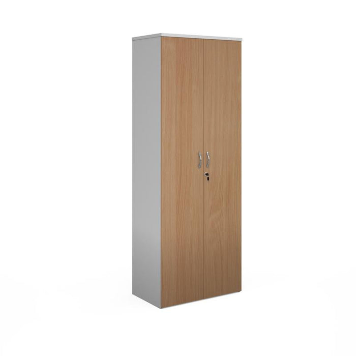 Duo double door cupboard 2140mm high with 5 shelves Wooden Storage Dams White/Beech 