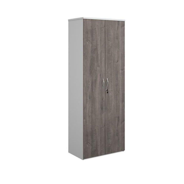 Duo double door cupboard 2140mm high with 5 shelves Wooden Storage Dams White/Grey Oak 