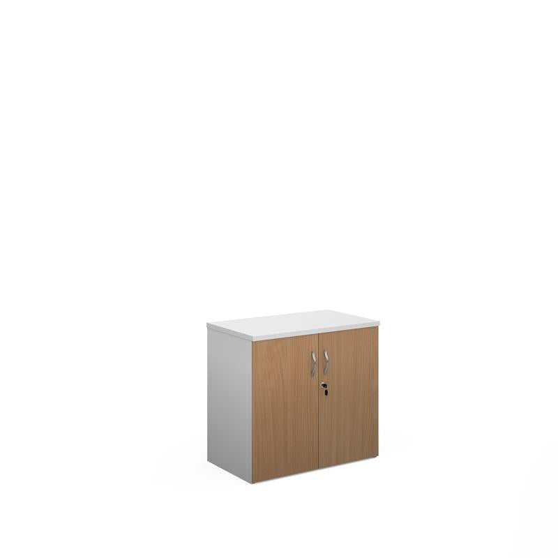 Duo double door cupboard 740mm high with 1 shelf Wooden Storage Dams White/Beech 