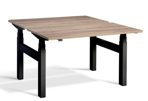Duo Height Adjustable Bench System Desking Lavoro 1200 x 800 Black Grey Nebraska Oak