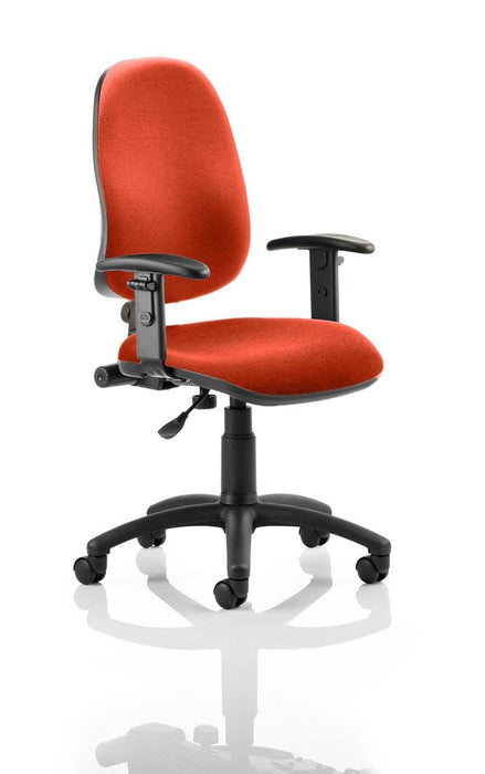Eclipse Plus I Operator Chair Task and Operator Dynamic Office Solutions Bespoke Tabasco Orange Matching Bespoke Colour With Height Adjustable Arms