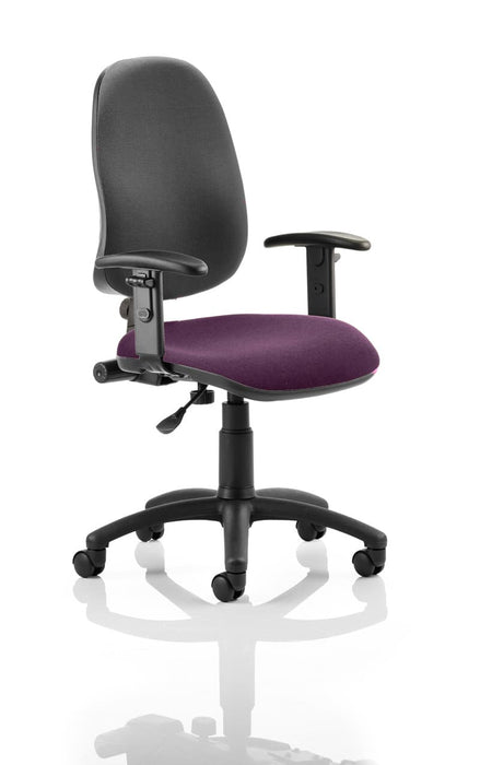 Eclipse Plus I Operator Chair Task and Operator Dynamic Office Solutions Bespoke Tansy Purple Black With Height Adjustable Arms