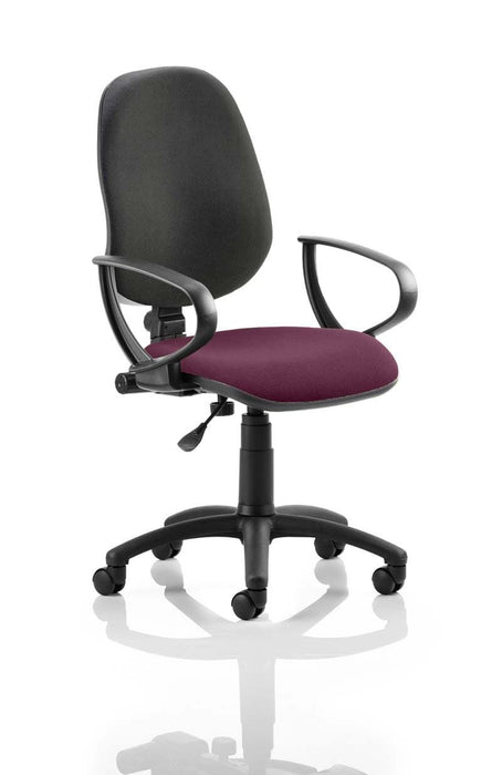 Eclipse Plus I Operator Chair Task and Operator Dynamic Office Solutions Bespoke Tansy Purple Black With Loop Arms