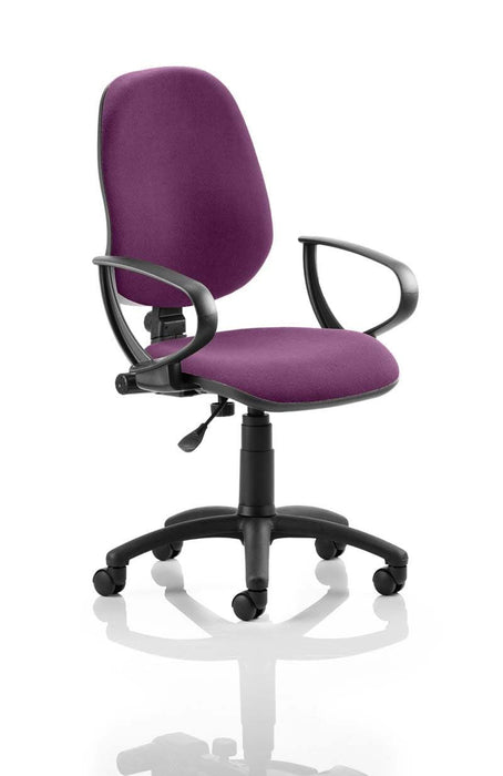 Eclipse Plus I Operator Chair Task and Operator Dynamic Office Solutions Bespoke Tansy Purple Matching Bespoke Colour With Loop Arms