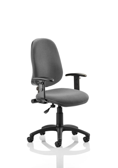 Eclipse Plus I Operator Chair Task and Operator Dynamic Office Solutions Charcoal Fabric Matching Bespoke Colour With Height Adjustable Arms
