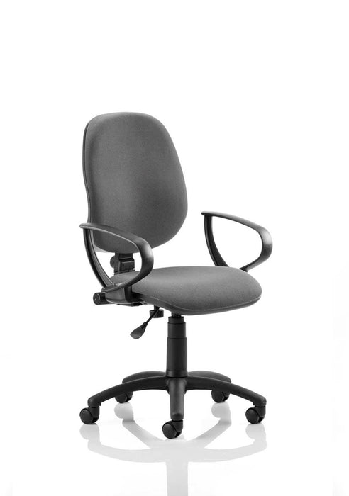 Eclipse Plus I Operator Chair Task and Operator Dynamic Office Solutions Charcoal Fabric Matching Bespoke Colour With Loop Arms