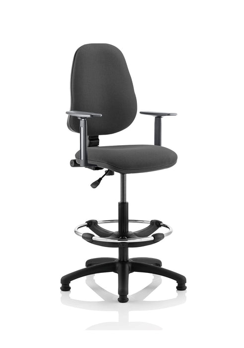 Eclipse Plus I Operator Chair with Hi Rise Draughtsman Kit Task and Operator Dynamic Office Solutions Charcoal Fabric With Height Adjustable Arms 