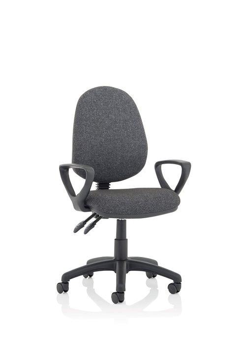 Eclipse Plus II Operator Chair Task and Operator Dynamic Office Solutions Charcoal Fabric Matching Bespoke Colour With Loop Arms