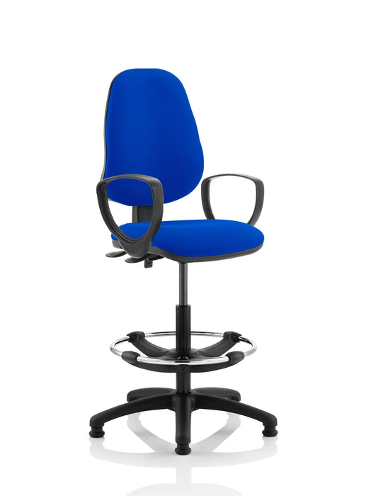 Eclipse Plus II Operator Chair with Hi Rise Draughtsman Kit Task and Operator Dynamic Office Solutions Blue Fabric With Loop Arms 